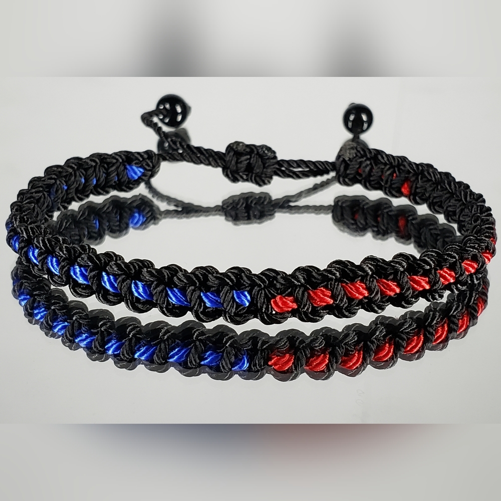 Half thin blue line and half red line bracelet, support police and firefighters,